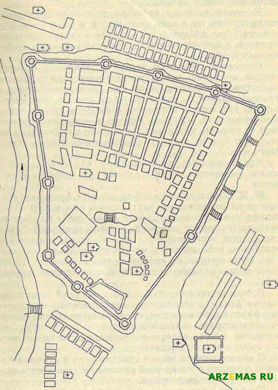 Схематический план Арзамаса и арзамасской крепости в XVII начале XVIII в.
